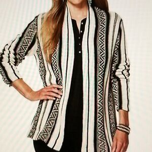CHAPS Aztec Striped. Demnim Black, Open Cardigan Cotton Knit Sweater. Sz-PSM